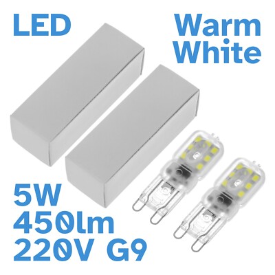 2pcs 5W G9 Warm White Clear LED Bi-Pin Light Bulb 450 lumens 220V - 240V