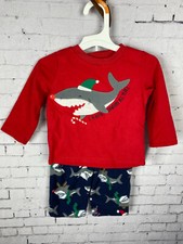Christmas Shark Pajama Set Size 12M Boy's Red Top Blue Pants By Carter's X06 