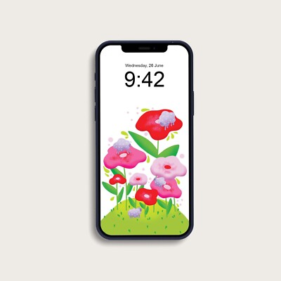 Phone Wallpaper 2024 Sheep Flowers Nature Digital Download Cute Adorable design