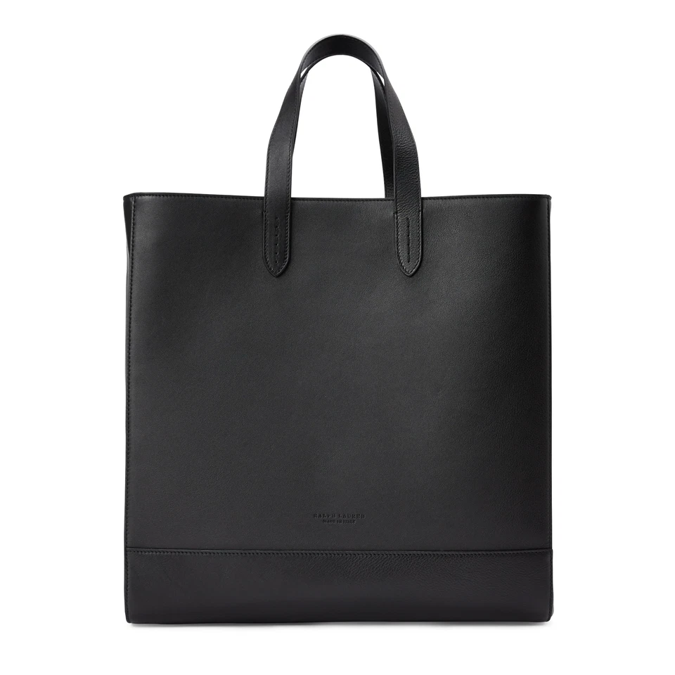 Bolso de Mano Ralph Lauren $1,200 Etiqueta Púrpura Cuero Art Deco Invierno Estadio Negro Foto 2 de 4