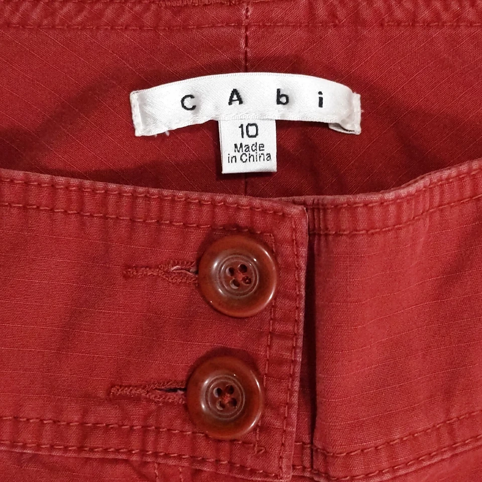 CAbi Cargo Cropped Pants Women 10 Red Floral Embroidery Roll-Up Hem Cotton A54 - Image 2 of 4