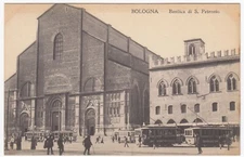 Postcard Vintage Basilica di San Petronio, Bologna ITALY, Trolley Trams