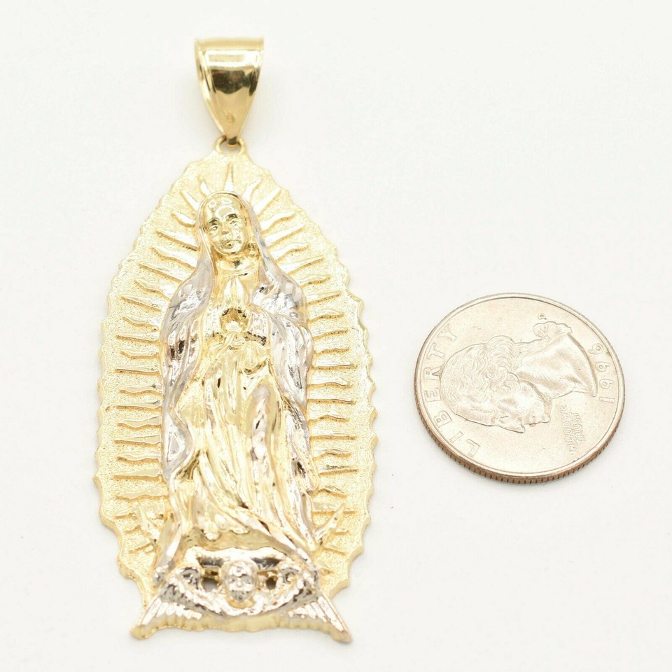 1.5 Inch Virgin Mary Guadalupe Medallion Pendant – 10K Real Yellow Gold
