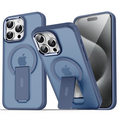 For iPhone 11 12 13 14 15 16 17 Pro Max Translucent Matte PC Stand Mag Safe Case