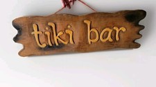 VTG Hand-Carved Wooden TIKI BAR Sign WALL HUNG Burnished Wood 22x7 Island/Beach