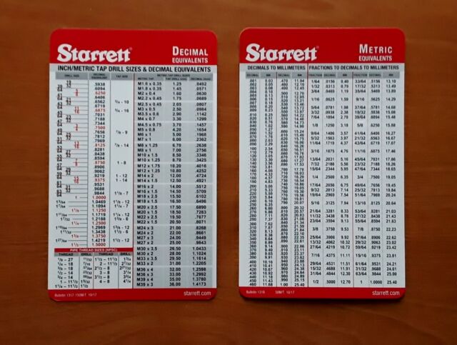set-of-2-starrett-machinist-card-tap-drill-sizes-decimal-and-metric-conversion-ebay