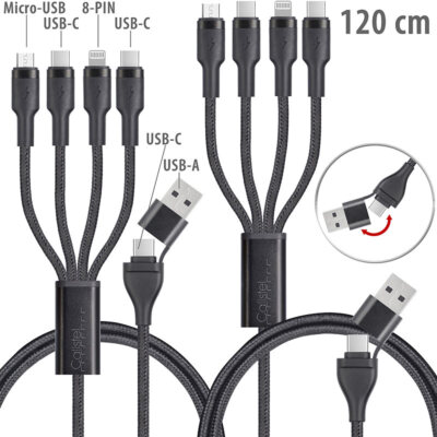 Callstel 2 x Lade- & Datenkabel USB-C/A zu USB-C/Micro-USB/Lightning, 1,2m, 60W