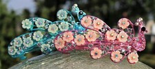 Peacock Hair Clip Barrette with Flowers Rhinestones and AB Crystals