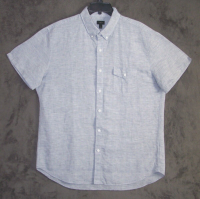 J Crew Shirt Adult Extra Large Blue Linen Plaid Blend Button Up Short Sleeve Men