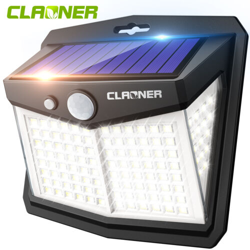 CLAONER Solar Power 128 LED Lights PIR Motion Sensor Outdoor Security Lamp Wall - Picture 1 of 10