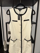 BNWT White Mini Dress Buttoned Down Dress Shorts Size U.K 12 Diamonte button 