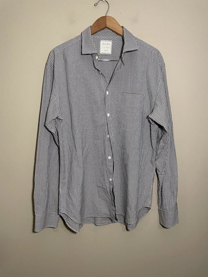 Camisa masculina Billy Reid corte padrão manga longa botão para cima casual vestuário de trabalho xadrez - Imagem 2 de 4