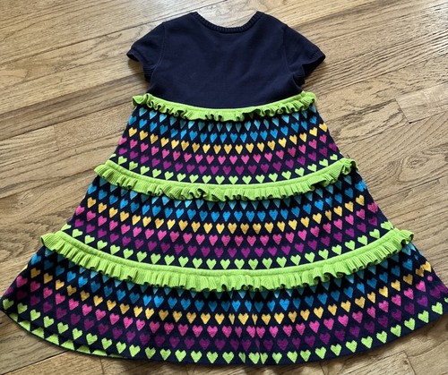 Hanna Andersson Little Girls 110 (5/6) NavyDress Ruffle Accent Heart Pattern - Picture 2 of 8