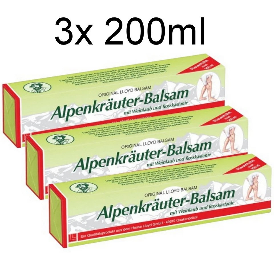 LLOYD 3 x Alpenkräuter-Balsam mit Weinlaub und Rosskastanie Gel 3x 200ml Tube