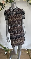 Influence Dress Size 8 Black Brown Aztec Print Bodycon Polo T Shirt Dress KK40