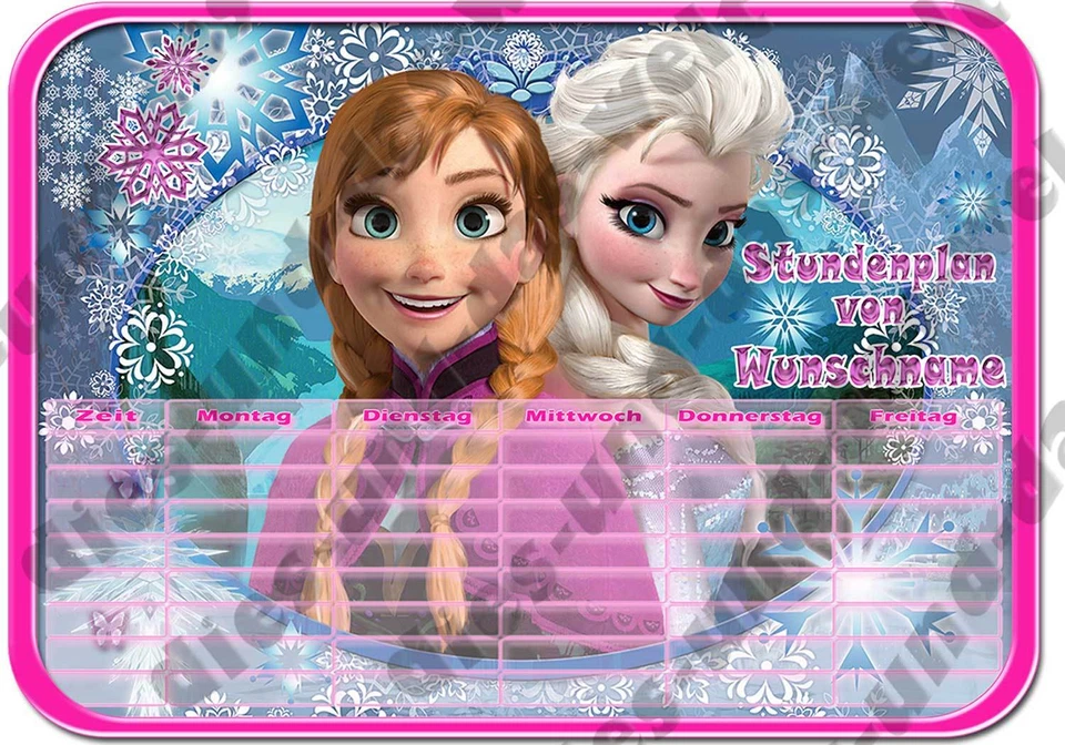 MARKENLOS ✿ La Reina del Hielo ✿ Elsa Anna Olaf ✿ HORARIO escolarización NUEVO Din A4 + nombre ✿