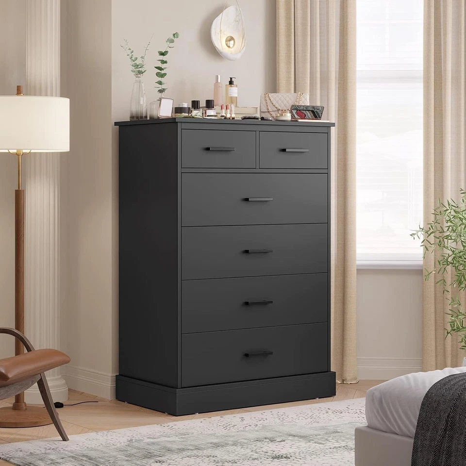 Black Dresser with 6 Drawers for Bedroom Tall Chest of 6 Drawers Storage Cabinet - Image 4 of 4