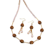Pearl Stud Earrings Necklace 2Pc Set Jewelry Gifts for Girls Accessories Drop