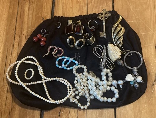 Vintage Jewelry Lot & Costume Jewelry:  Pins Earrings Rings Necklaces