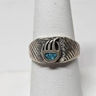 Vintage Sterling Silver Bell Trading Turquoise Chip Inlay Bear Paw Ring Size 8