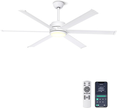 60'' White Industrial Ceiling Fan with Lights, Remote & APP Control, Dimmable