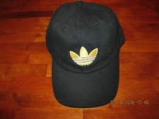 BLACK Adidas Hat with GOLD Trefoil Logo Unisex Adjustable Strapback Cotton NWOT