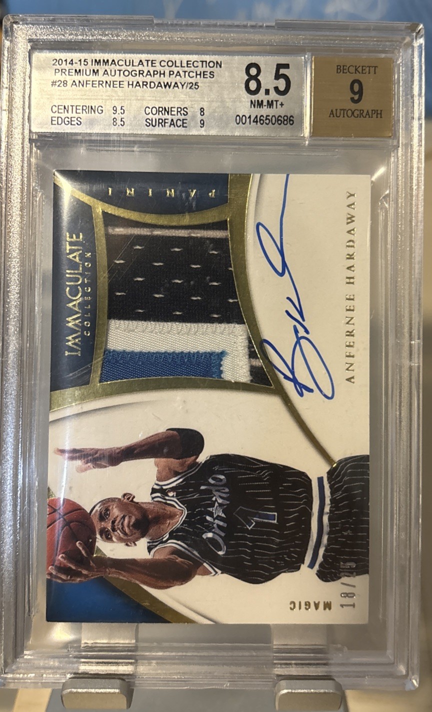 Anfernee Hardaway, 14-15 PANINI IMMACULATE GAME-WORN PREMIUM PATCH AUTO /25 view 2