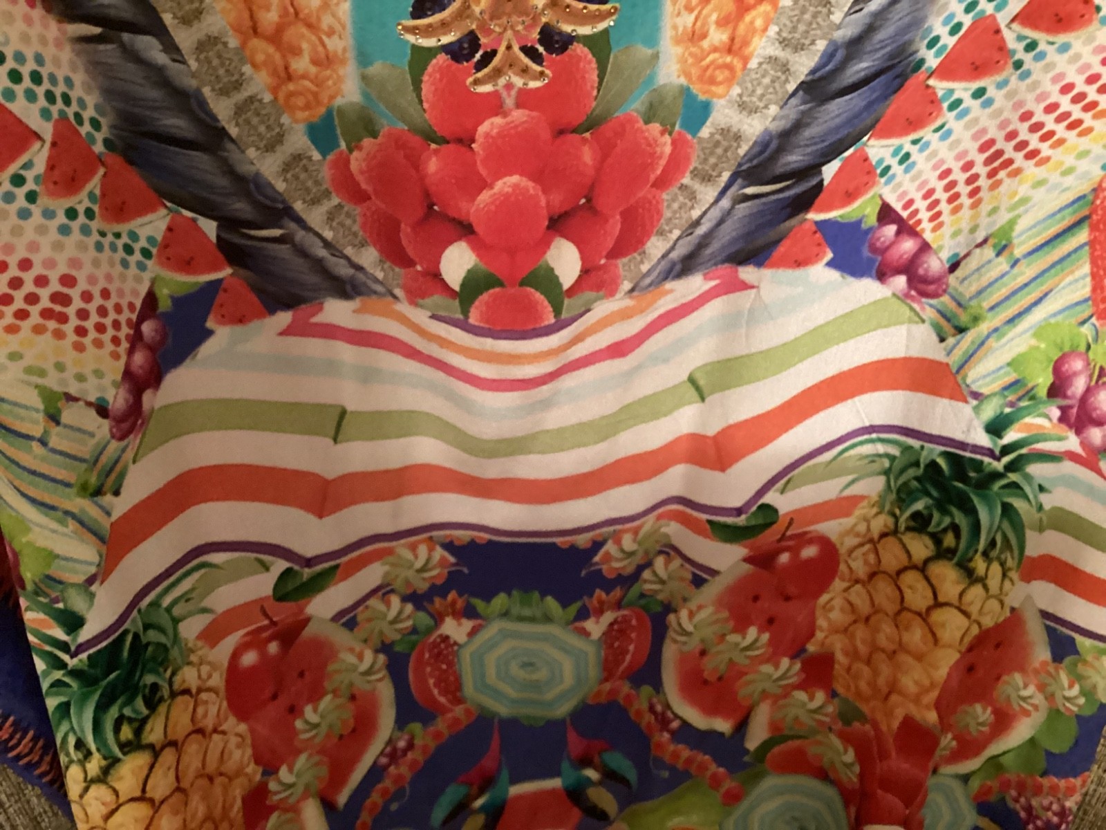 OOAK Camilla Gorgeous Crystal Beaded Print 100% Silk Kaftan Resort Dress EUC