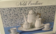 Vintage Noble Excellence Porcelain Mini Tea Set with Tray  Gold Accents in Box
