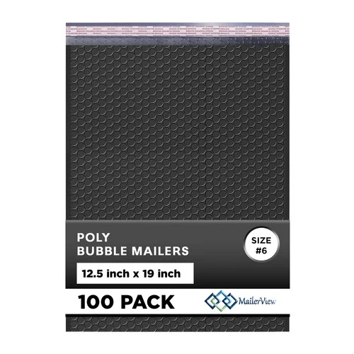 Black 12.5x19.5 Inch Large Poly Bubble Mailers #6 | Padded Envelopes with Self S