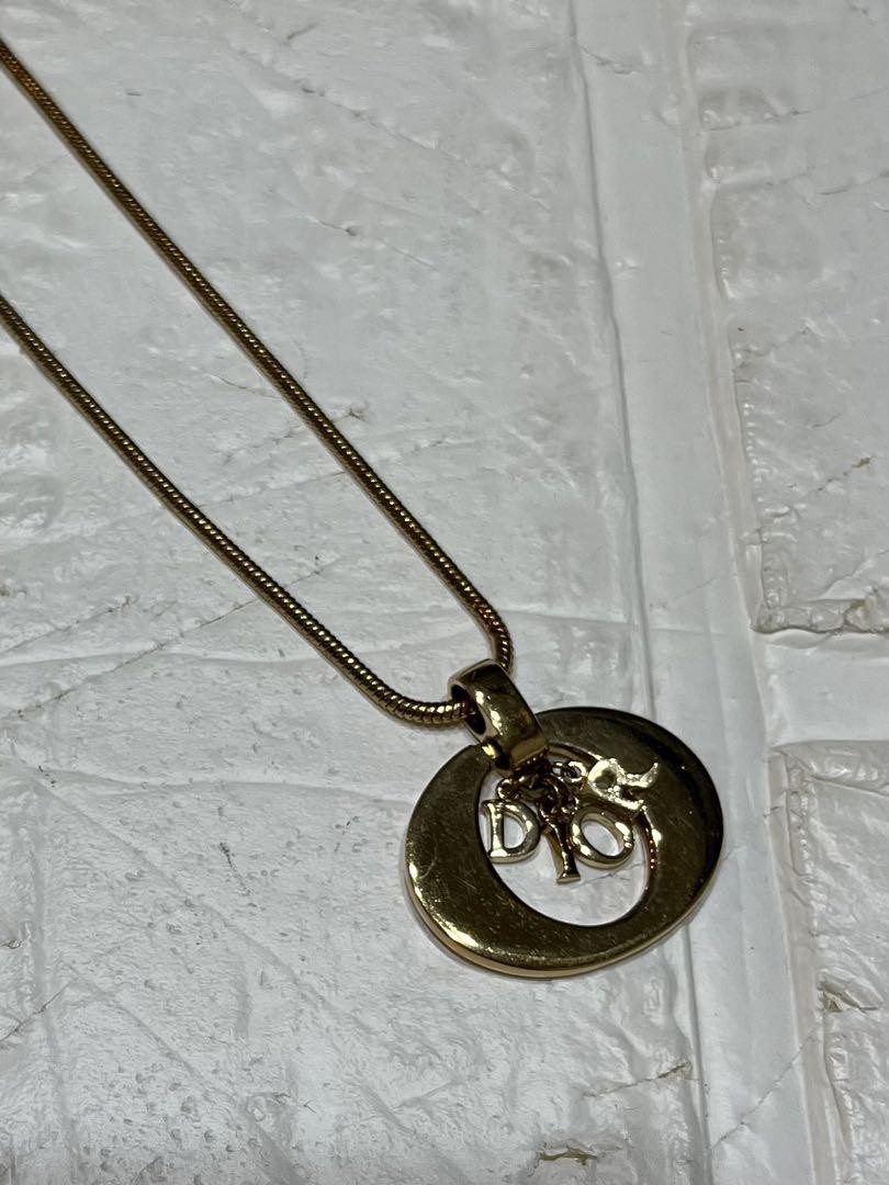 Dior Logo Necklace Vintage Trotter CD Long Chain Gold From