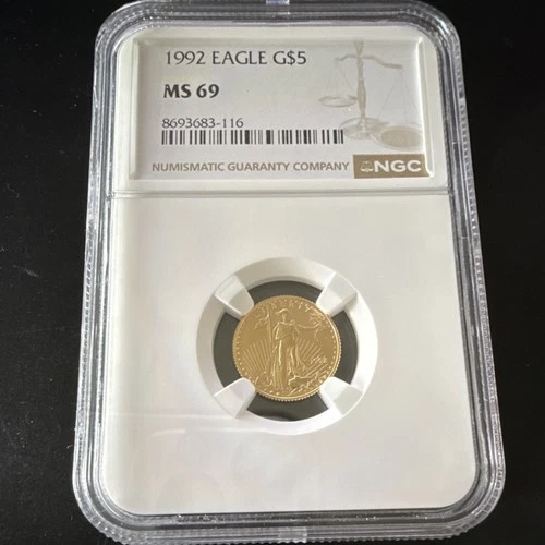 U.S. Mint American Eagle $5 Gold Coin 1992 1/10 oz MS69 NGC #8693683-116