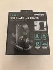 5 Port Black USB Charging Tower Charge 5 Devices New Sealed!