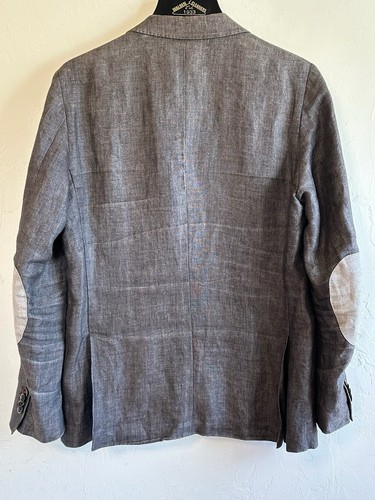 Gray Franceschini Roma Angelico Linen Blazer Jacket 40R Patch Elbows Distressed - Picture 7 of 16