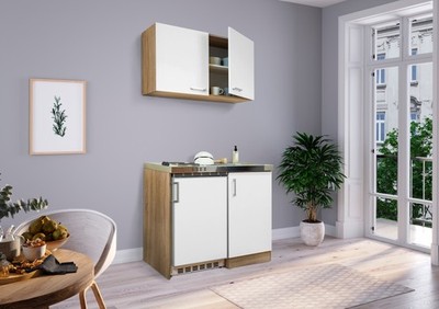 Küche Miniküche Singleküche Küchenzeile Pantry Eiche  Weiß Levin 100 cm Respekta