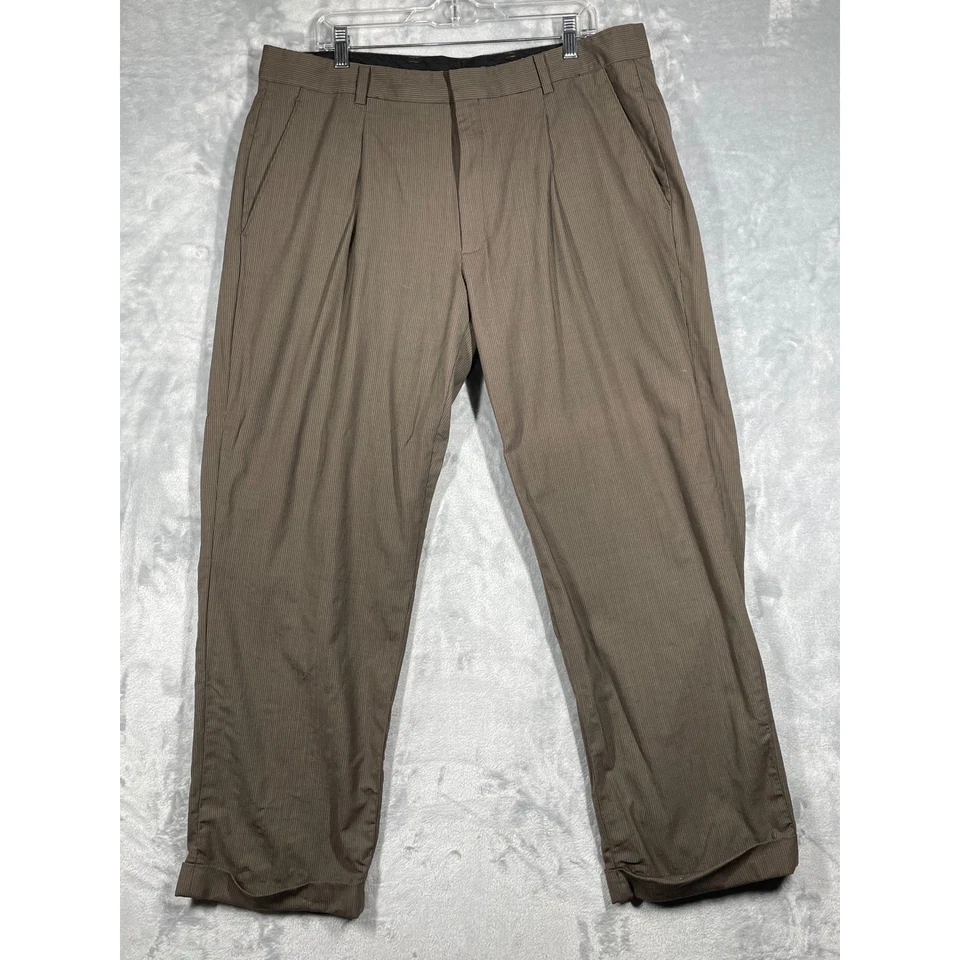 Vintage Tiger Woods Collection Golf Pant 40x32 Brown Stripes Performance Cuff - Image 2 of 4