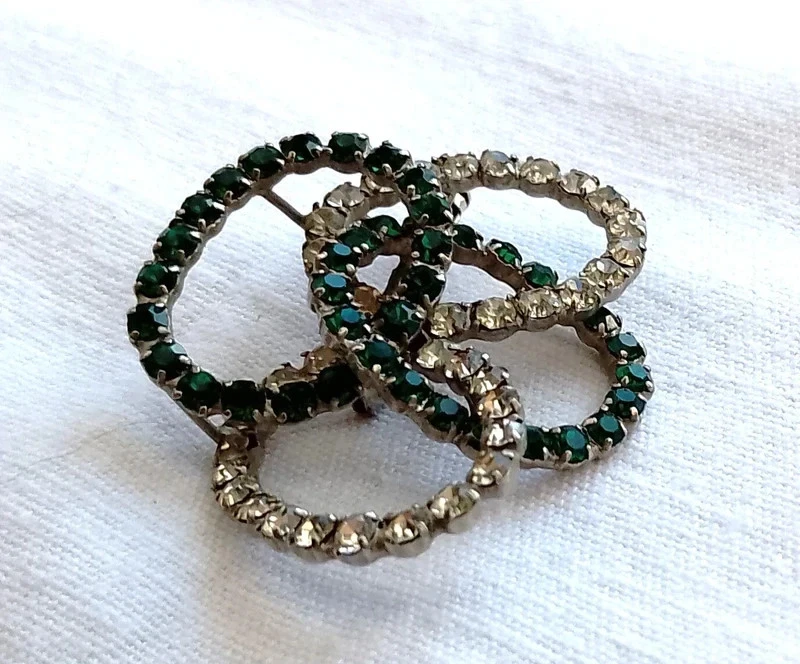 Broche ancienne pierre  vert émeraude et strass. - Photo 2/3