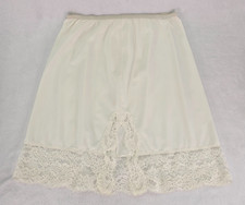 Vintage White Nylon Half Slip Wide Lace Trim Size M Kick Pleat 20.75" Long