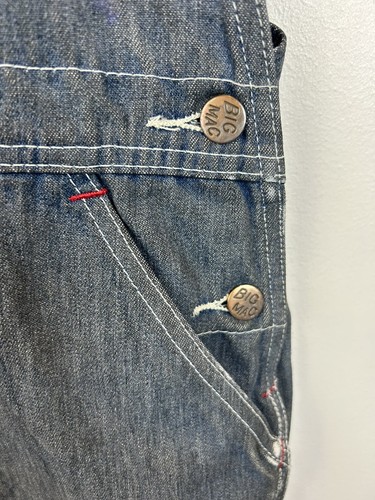 Vtg Big Mac Bib Overalls 42 x 32 Mid Blue Denim Carpenter Made USA Flaws - Picture 5 of 13