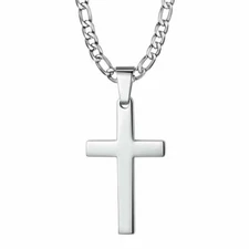 Mens Silver Cross Pendant Necklace Stainless Steel Figaro Necklace Chain 18"-30"