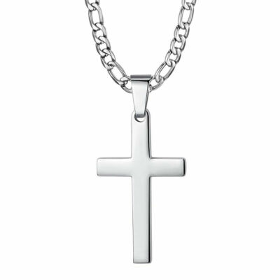 Mens Silver Cross Pendant Necklace 
