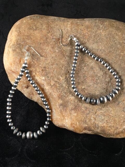 Native American Handmade Navajo Pearls Bead Sterling Silver Earrings