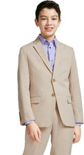 Calvin Klein Boys' Blazer Suit Jacket, 2-Button Single Breasted Closure Khaki 14