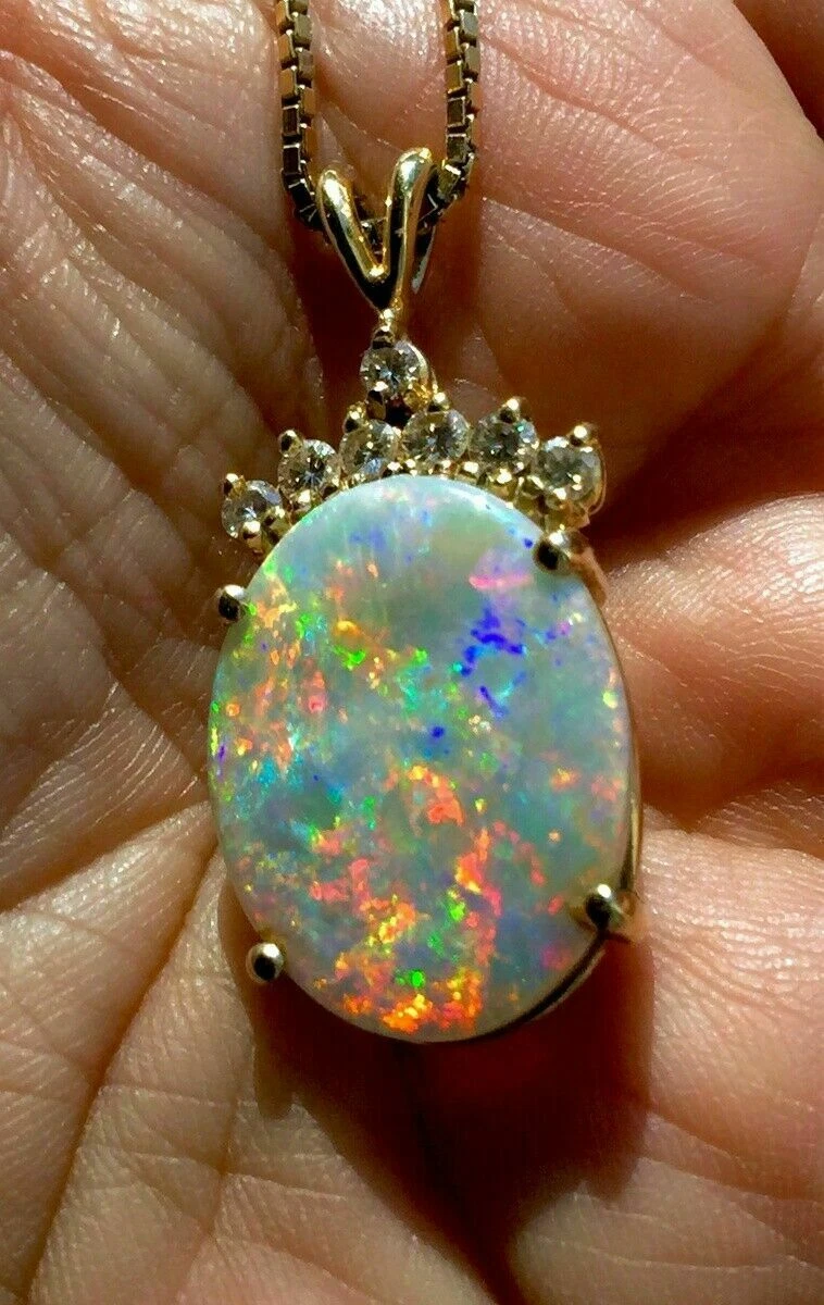 Antique Art Deco opal necklace opals rock crystal 18k gold diamond Fra –  Brenda Ginsberg Antique Jewelry