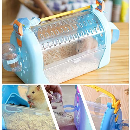 Portable Hamster Cage Dwarf Hamster Carry Travel Cage with Water Bottle ...