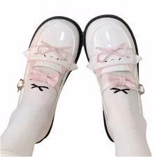 Kawaii Cat Ear Mary Jane Shoes JK Uniform Style PU Flats with Bows & Expressions