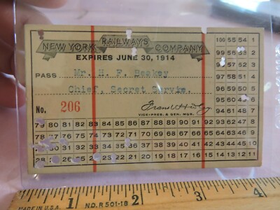 Seltener 1914 ''BEAKEY'' New York City NYC Trolley Eisenbahn Pass Secret Service Chief