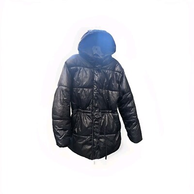 DIVIDED by H&M Women's Black Quilted Hooded Puffer Jacket Zip & Snap Front XS