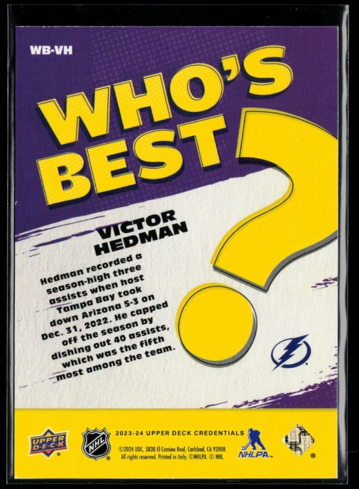 2023-24 Upper Deck Credentials Who's Best? #WB-VH Victor Hedman - Image 2 of 2