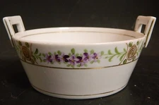 Vintage Hand Painted Violets Nippon Double Handled Bowl 2.75" x 5.13" Excellent